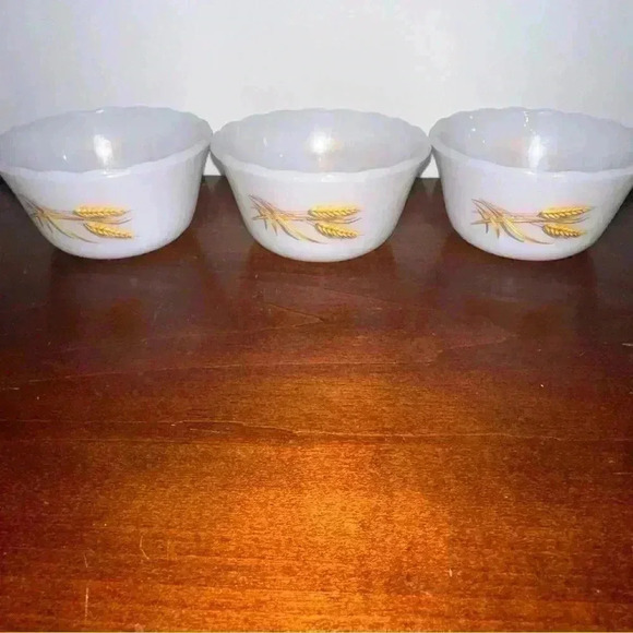 Vintage Fire King Oven Ware Wheat Custard Cups - Set Of 3 - Picture 6 of 10